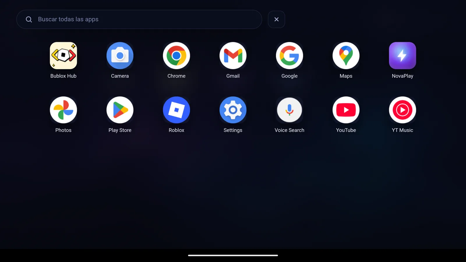 NovaPlay app drawer with Play Store, Chrome and YouTube preinstalled